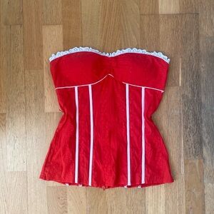 2000s Charlotte Russe Red&White Floral Eyelet Bustier Top